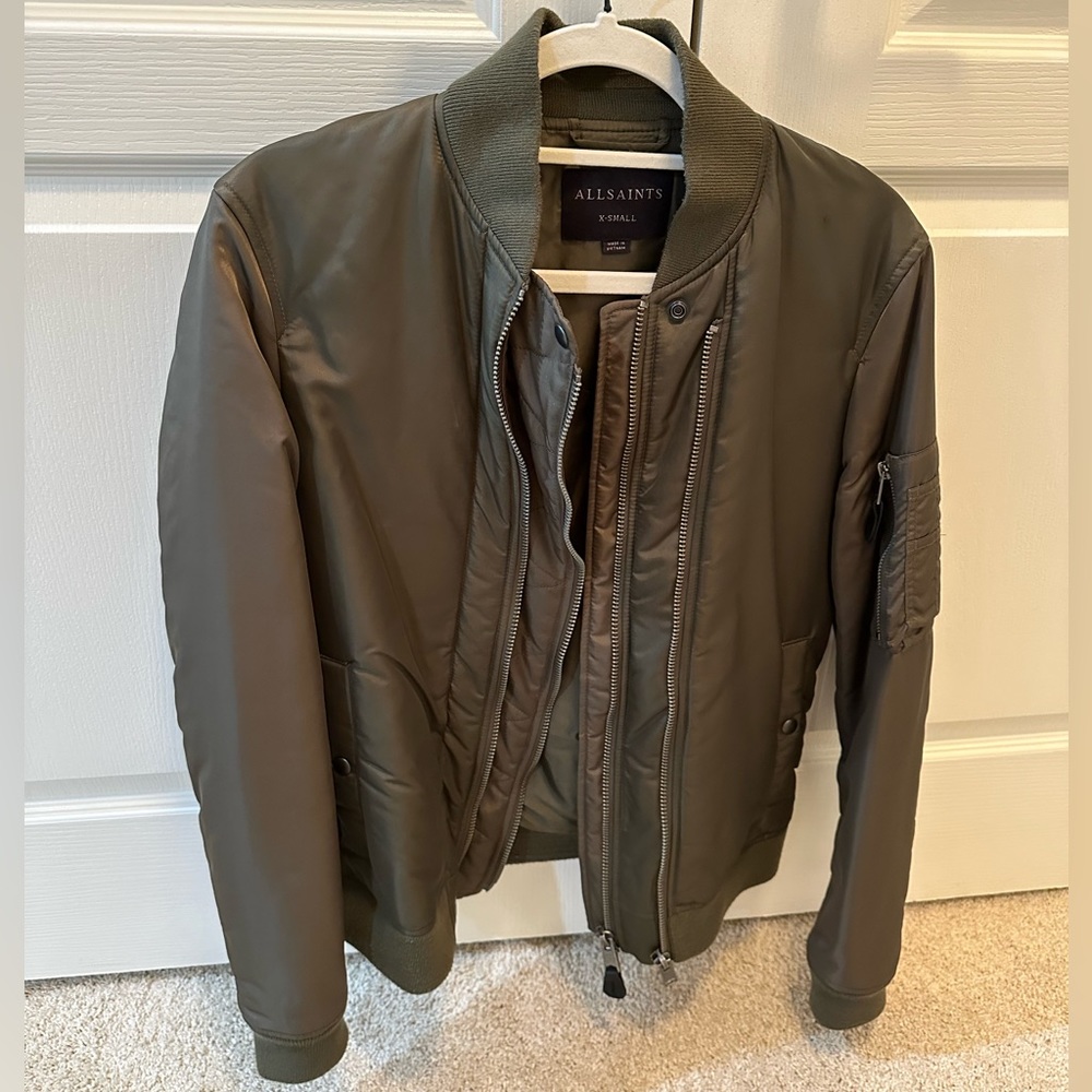 All Saints Bellevue Bomber Jacket Green XS